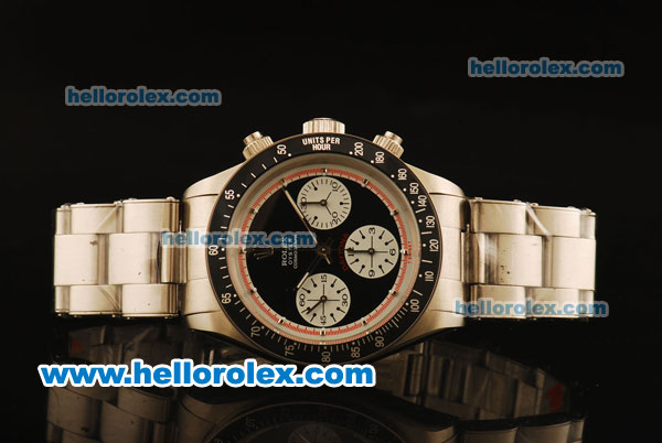Rolex Daytona Vintage Chronograph Swiss Valjoux 7750 Steel Case/Strap with Black Dial and Stick Markers - Click Image to Close